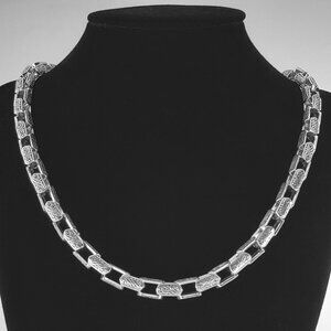 925 Sterling Silver Mens 22" Etched Chain Link Necklace Vintage Style Jewelry 22